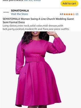 Women's Fuchsia Belted A-Line Midi Dress